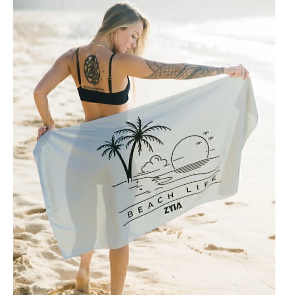 NWOT Zyia Beach Life Microfiber Stretch Towel in Gray